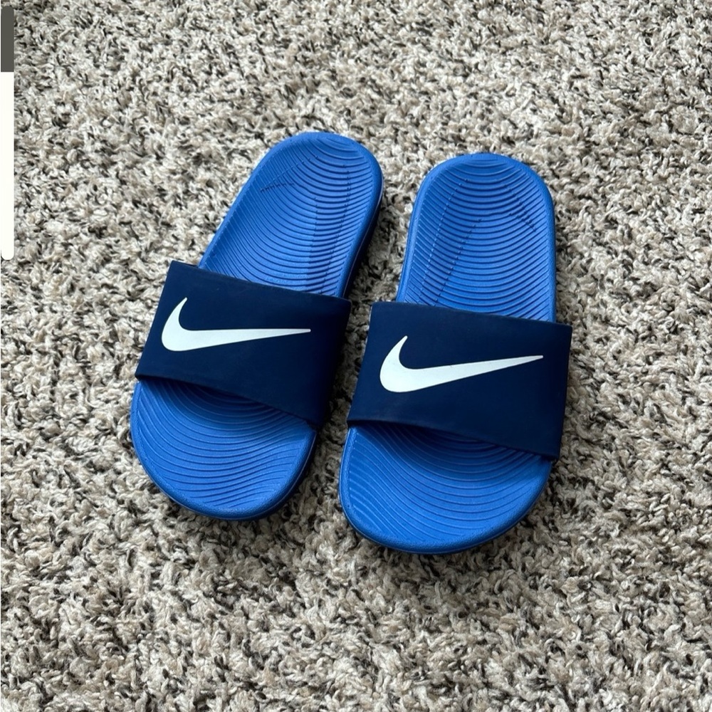 Nike Blue and White Slide Sandals
